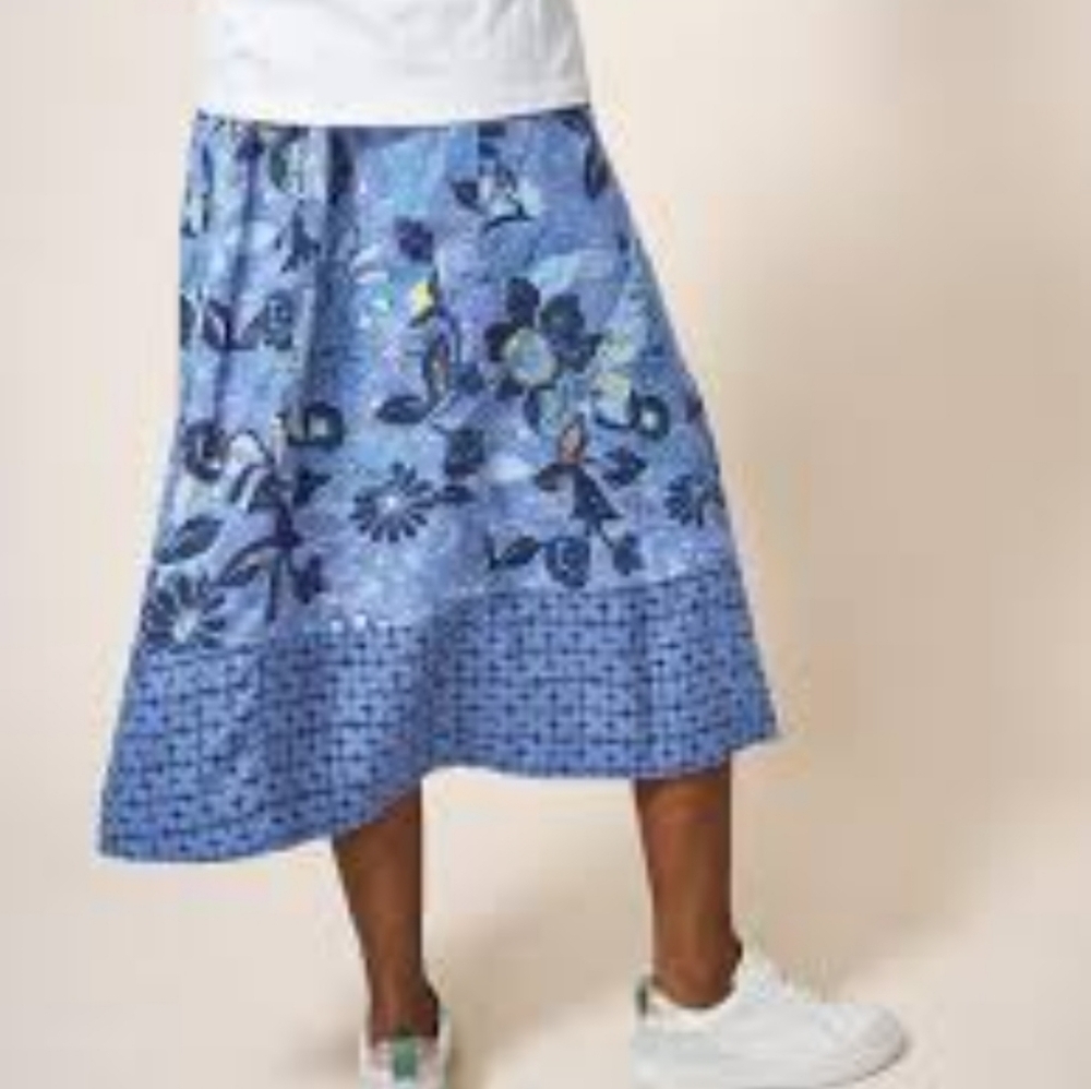 Nwt WHITE STUFF CHIARA LINEN SKIRT MIDI BLUE PAISLEY PRINT M Y2k Retro - Picture 16 of 16